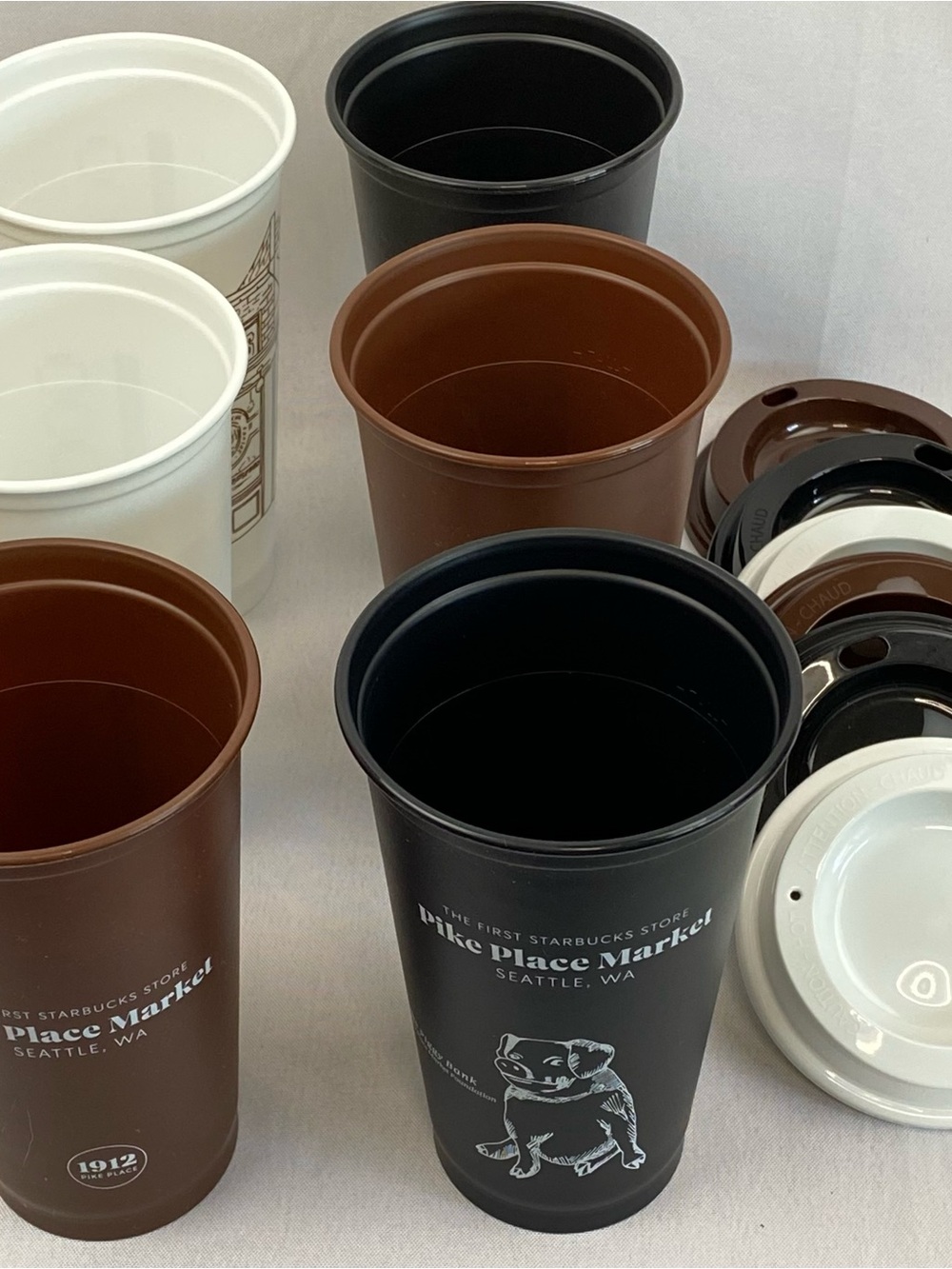 Starbucks Pike Place Market First Store Reusable Hot Cups Set 6 Cups And Lids